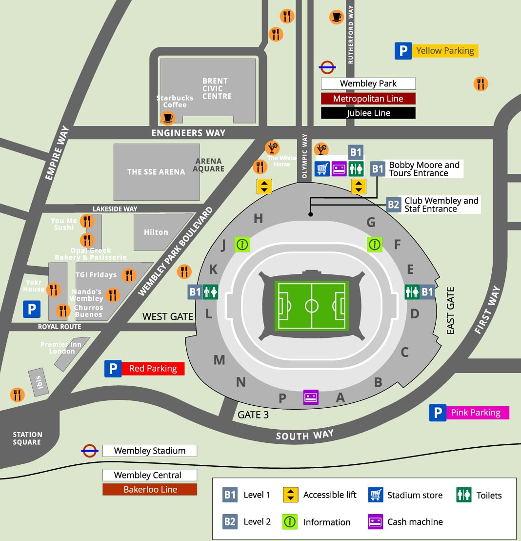 Map of facilities near Wembley